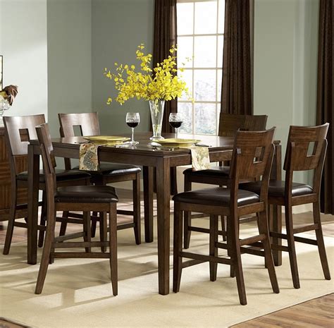 Square Counter Height Dining Table Parquet Design In Brown