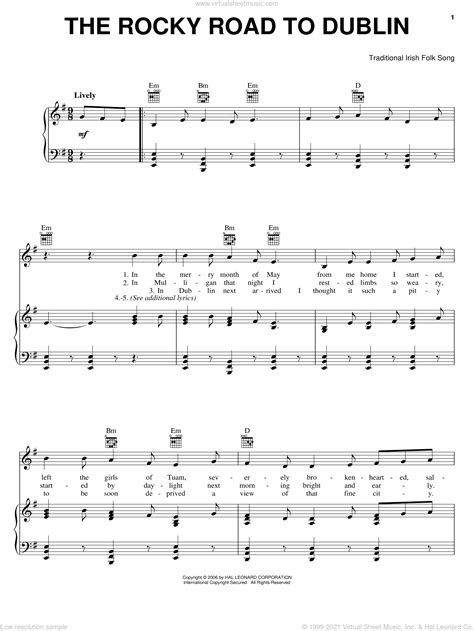 The Rocky Road To Dublin sheet music for voice, piano or guitar