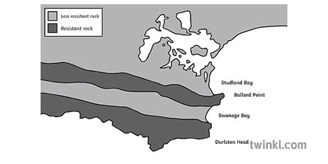 Discordant Coastline Geography Map Geology Swanage Coast Secondary
