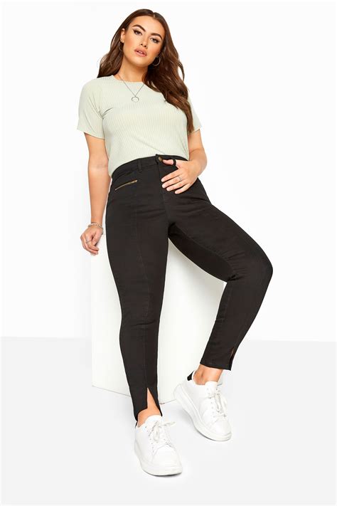 Black Front Split Hem Skinny Stretch Ava Jeans Yours Clothing