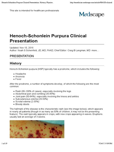 Henoch Schonlein Purpura Clinical Presentation History Physical