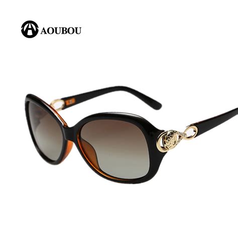 Aoubou Women Polarized Sunglasses Retro Big Round Pc Frame Brand Design Black Sun Glasses Luxury