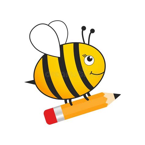 Cute Bee Back To School Flying Cartoon Bee Holding Pencil Vector