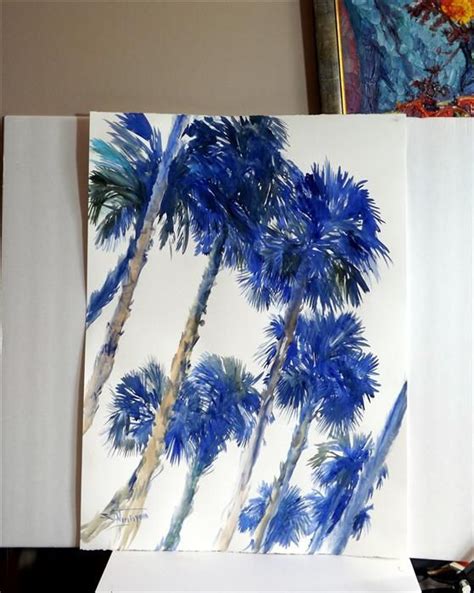 Buy Original Art By Suren Nersisyan Watercolor Painting Blue Palm