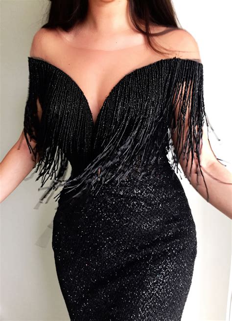 Wholesale Mermaid Sexy Off Shoulder Maxi Dresses Bead Tassel Sequin Bodycon Evening Dress For