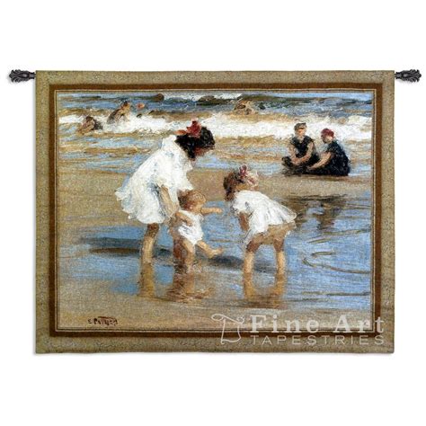 36'' h x 24'' w. Children Playing At The Seashore Tapestry Wall Hanging - Beach Scene, H42" x W53"