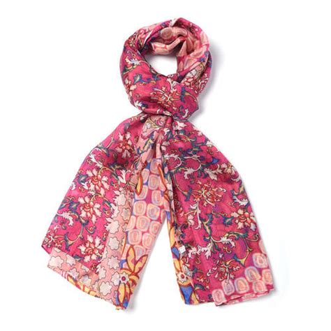 100 Mulberry Silk Floral Vine Pattern Scarf In Red And Orange Colour