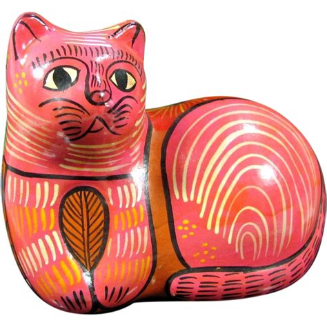 Vintage TALAVERA MEXICO CAT Figure Pink Painted Folk Art Figurine Enameled Figure | Art ...
