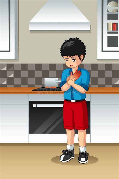 Boy Burned His Hand In The Kitchen Stock Vector Illustration Of Home
