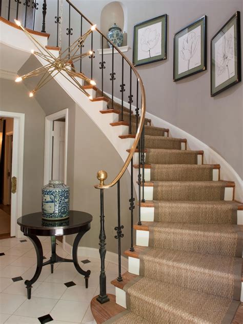 Brown Artistic Winding Staircase With Metal Bannister Stairs Design