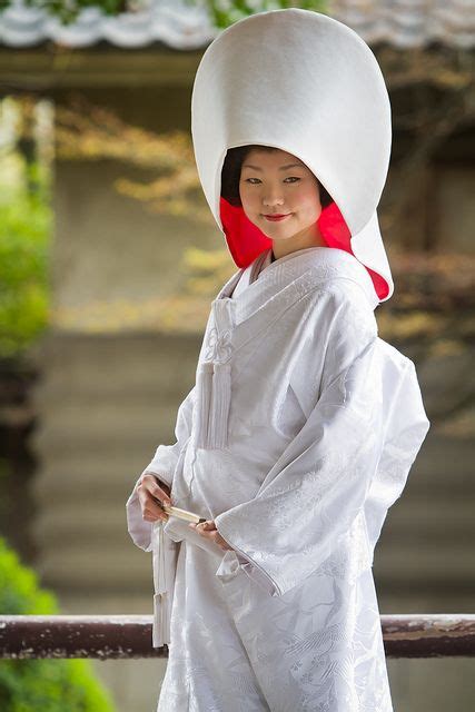 Japanese Shinto Bride In Traditional Wedding Kimono And Wataboshi Hood