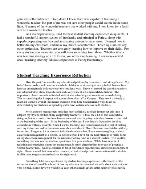 (completed at the end of each field and student teaching experience). Student teacher reflective essay assignment