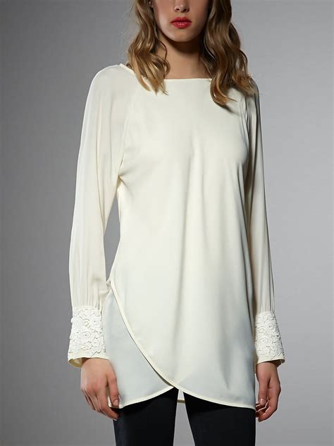 Patrizia Pepe Long Sleeve Silk Tunic Top In White Lyst