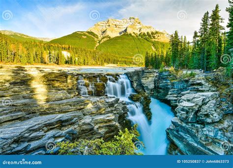 Athabasca Falls In Autumn Jasper National Park Canada Stock Image