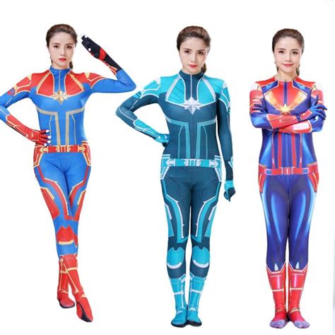 Captain Marvel Cosplay Bodysuit Costume Adult And Child Super Hero