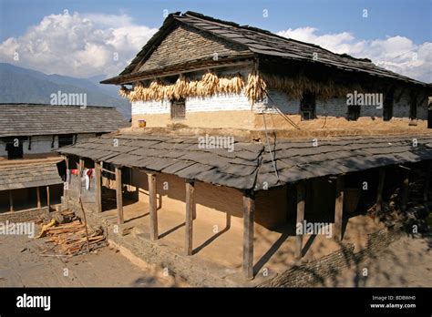 Beautiful Traditional Nepali House At Dhampus Village In The Stock
