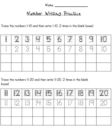 Writing Numbers Worksheets For Kindergarten Pdf