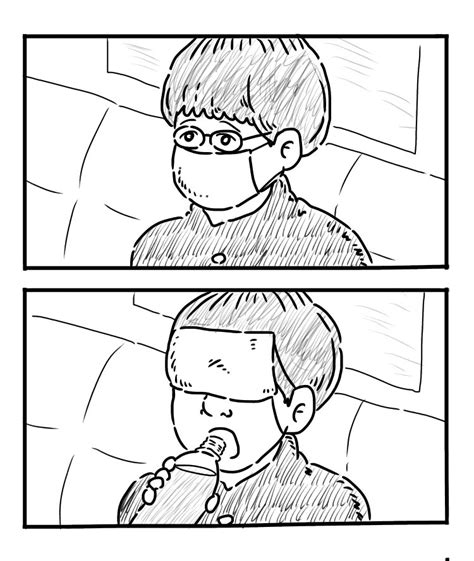 「電車で向かいの席に座ってた中学生が、飲み物を飲むときマスクを上にずらしててめち」仁木恭平ケビンスの漫画