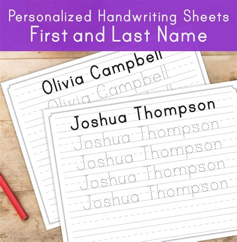 Custom First And Last Name Handwriting Practice Sheets For Etsy