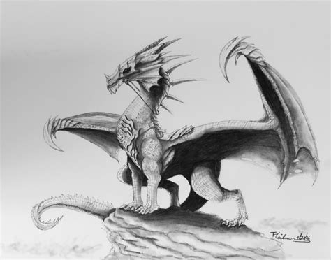 Original Dragon Realista Dibujo En Lápiz De Grafito En
