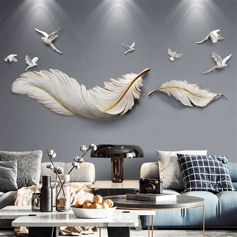 Light Luxury Feather Wall Decoration 3d Hanging Sofa Tv Background