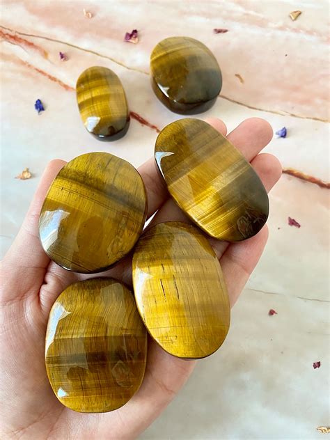 Polished Yellow Golden Tigers Eye Palm Stones Tigers Eye Etsy