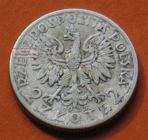 Old Silver Coin Of Poland 2 Zloty 1933 Jadwiga Ag