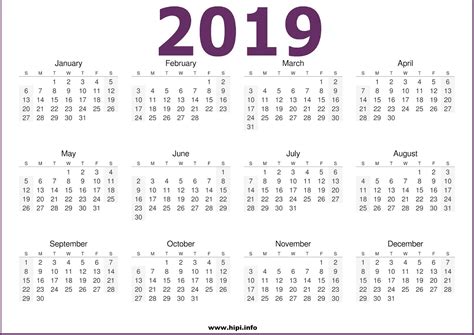 2019 Calendar Printable One Page Free Free Download