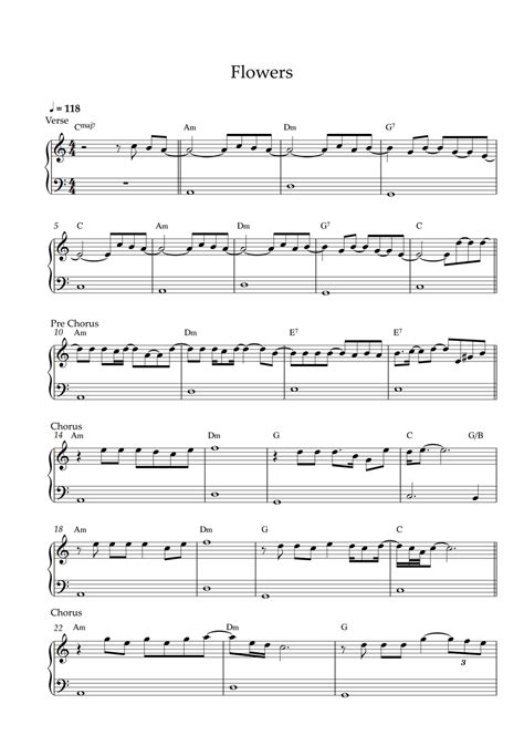 miley cyrus flowers easy piano sheet 樂譜 by pianella piano