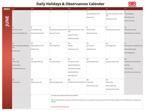 June 2023 Daily Holidays And Observances Calendar Sands Blog