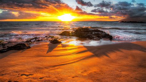 Wallpaper Sea Waves Beach Rocks Stones Clouds Sunrise Shadow