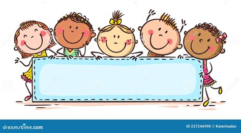 Happy Cartoon Kids With A Blank Sign Banner Stock Vector
