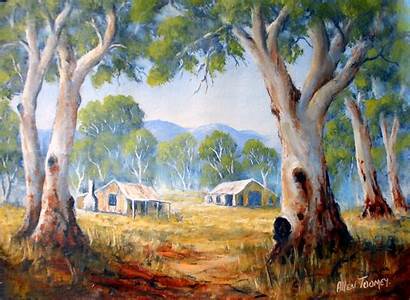 Houses Painting Trees Toomey Allen Landscape Oil