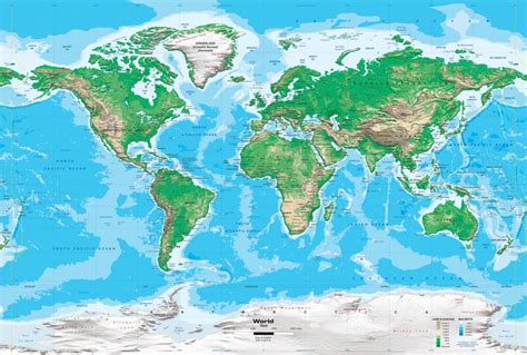 Topographic World Wall Map Miller Projection Printable Topo Maps