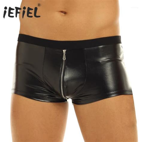 Iefiel Lencería Para Hombre Calzoncillos Wetlook De Piel Sintética Con Cremallera Suspensorio