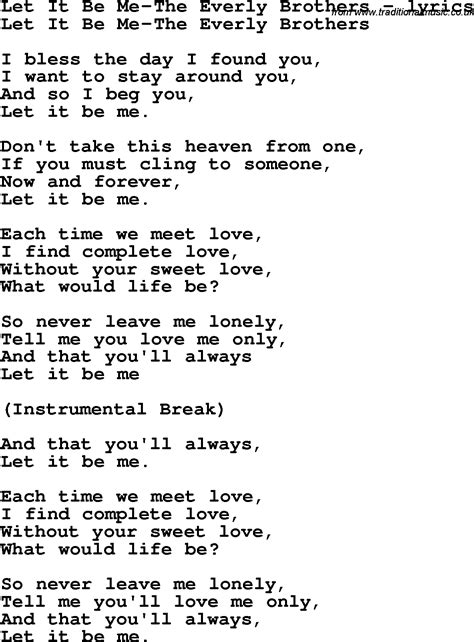 Love Song Lyrics Forlet It Be Me The Everly Brothers