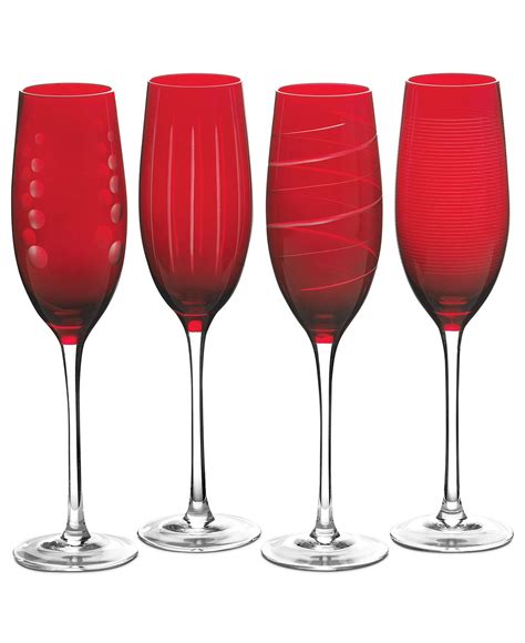 Mikasa Glassware Set Of 4 Cheers Ruby Flutes Macys Glassware
