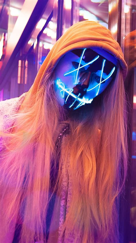 neon mask girl girl with mask hd phone wallpaper pxfuel