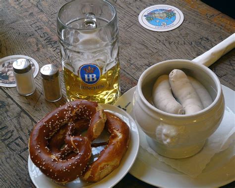 Munich Breakfast Weißwurst Bavarian Veal Sausage Brezel And Beer