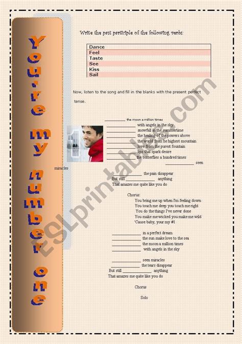 Present Perfect Song You´re My Number One Esl Worksheet By