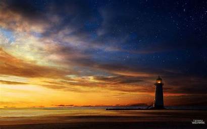 Lighthouse Sunset Sky Desktop Wallpapers Starry Sea
