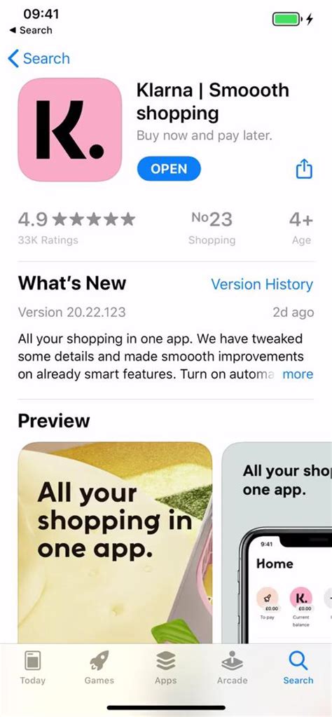 Klarna App Store Listing Screenshot