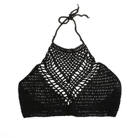 women halter knitted crop top crochet beach bikini boho bralette bra hot sex picture