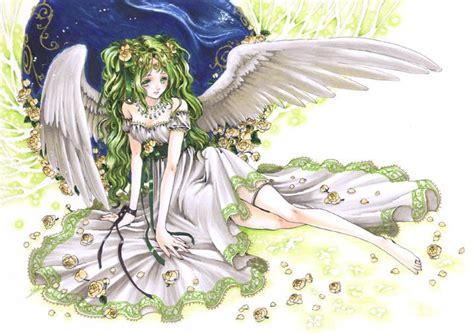 2 watchers1.1k page views24 deviations. "Green Angel" with white dress, feather wings, & long wavy ...