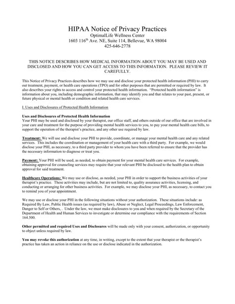 Hipaa Notice Of Privacy Practices Printable