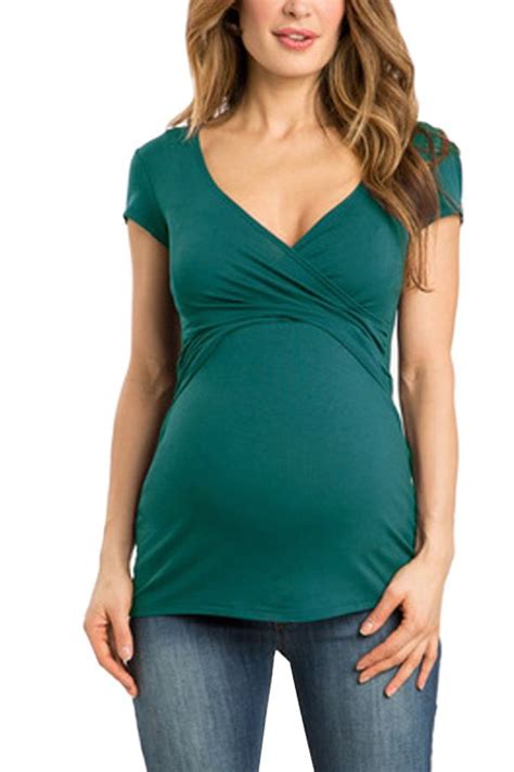 V Neck Short Sleeve Maternity Breastfeeding Tops Clothes For Pregnant