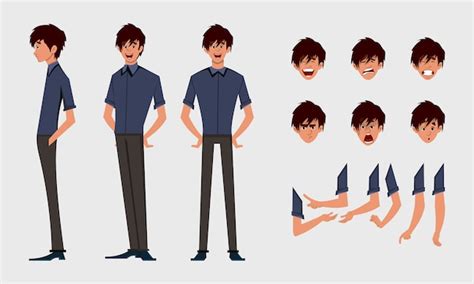 Premium Vector Cute Boy Character Turn Around With Various Facial