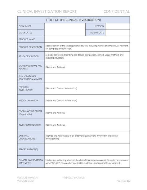 Medical Device Clinical Investigation Report