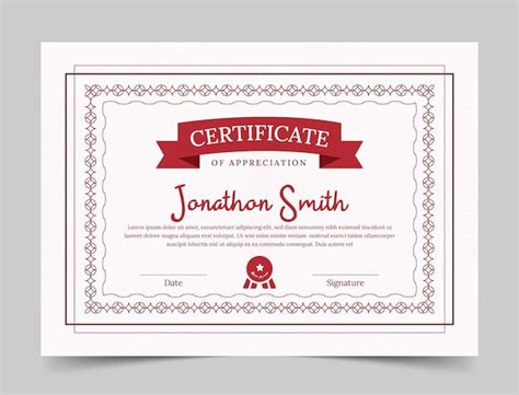 Certificado Rojo De Reconocimiento Certificado Limpio Y Moderno Con Una Plantilla De Vector De