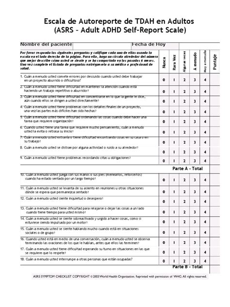 Asrs Adult Adhd Self Report Scale